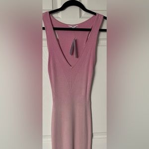 Guess Full Length Ladies Pink Knitted V Neck Dress